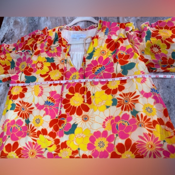 Women’s SUGARLIPS Zippy Tropical Raj Ruffle Balloon Sleeve Blouse- Size Medium - Picture 6 of 12